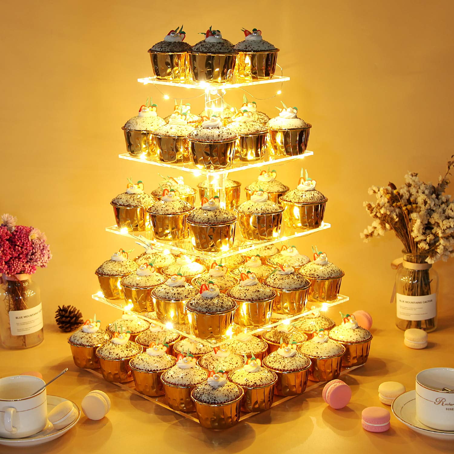 Elegant 5-Tier Acrylic Cupcake Tower with LED Lights