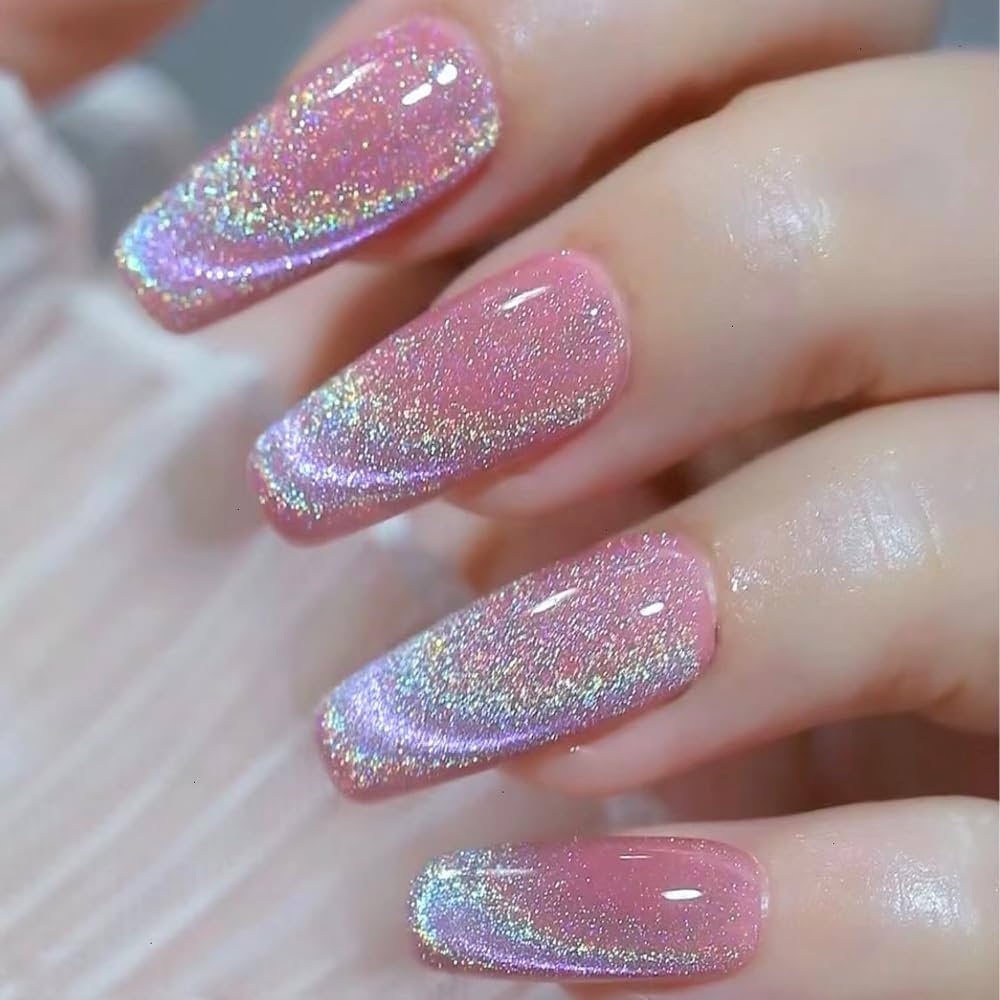 Amazon.com : Rainbow Cat Eye Gel Nail Polish Pink Holographic Magnetic  CatEye Gel Nail Polish with Rainbow Effect with Magnetic Stick : Beauty &  Personal Care
