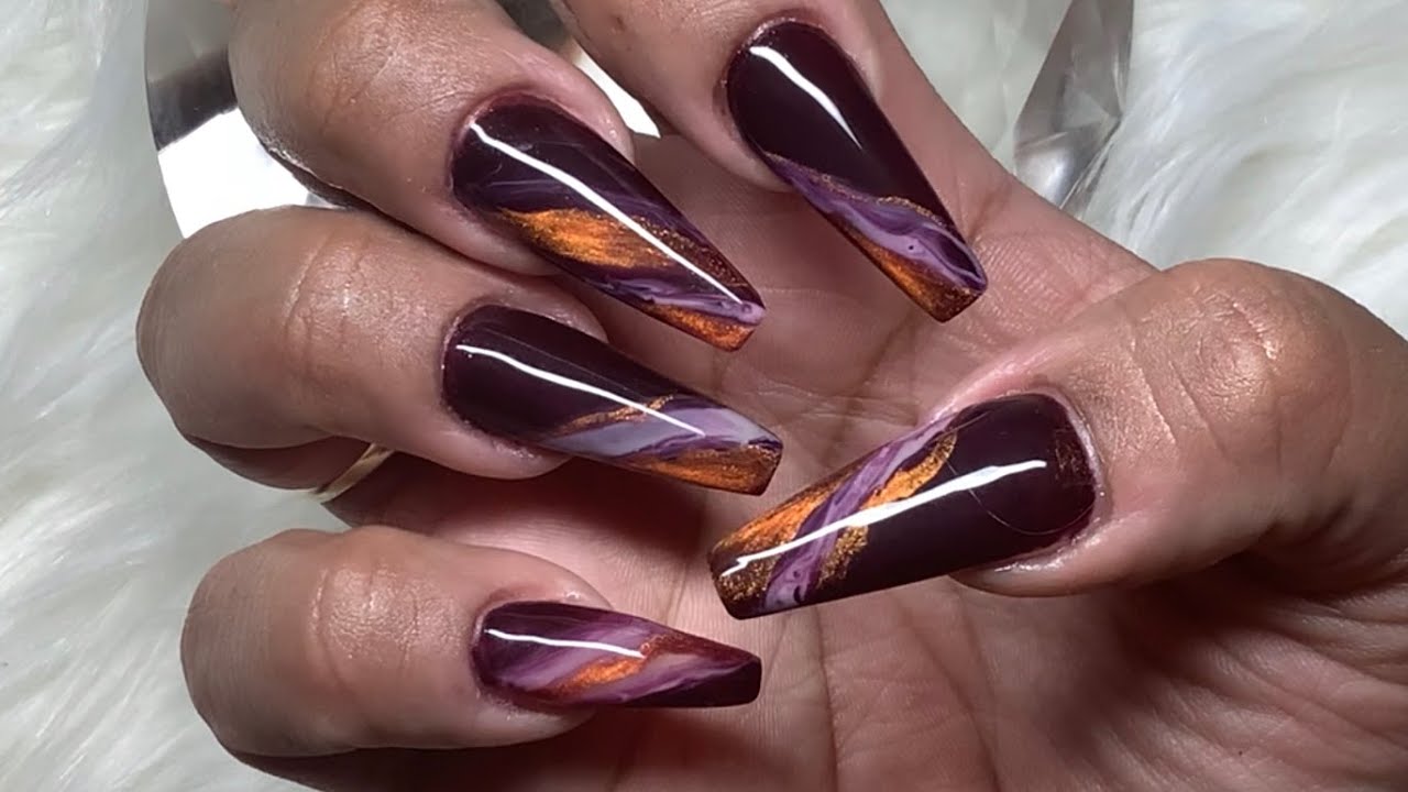 CAT EYE MARBLE NAILS | FALL Nails | Ballerina Nails | Hard Gel Full Set